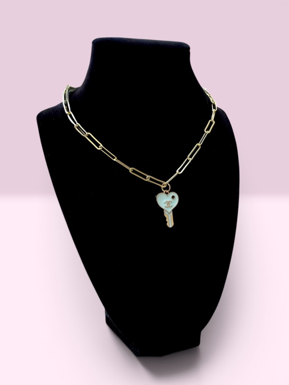 ✨ Repurposed Authentic Chanel Heart Key Charm Necklace | Gold Paperclip Chain